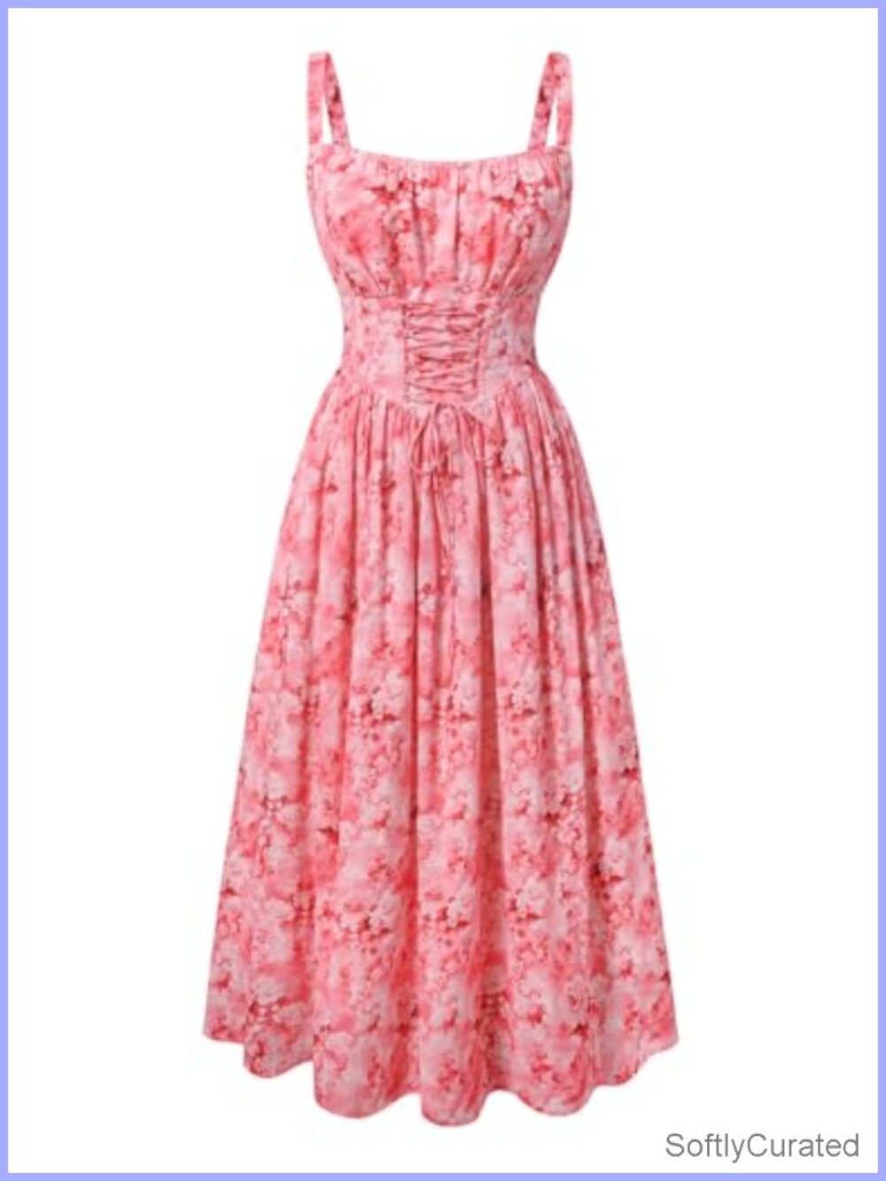 Sleeveless Lace Up Corset Waist Floral Maxi Dress with Pockets